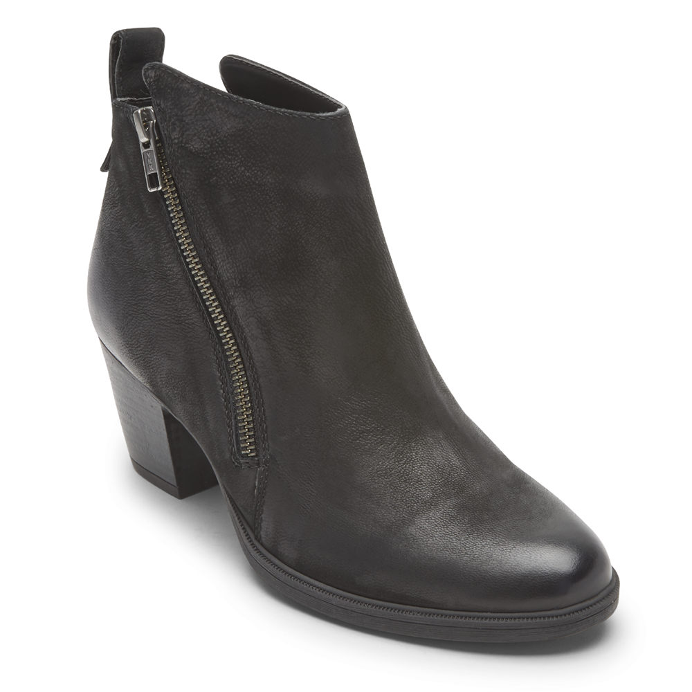 Rockport Womens Boots Black - Maddie Ankle Zip - UK 296-WDATHY